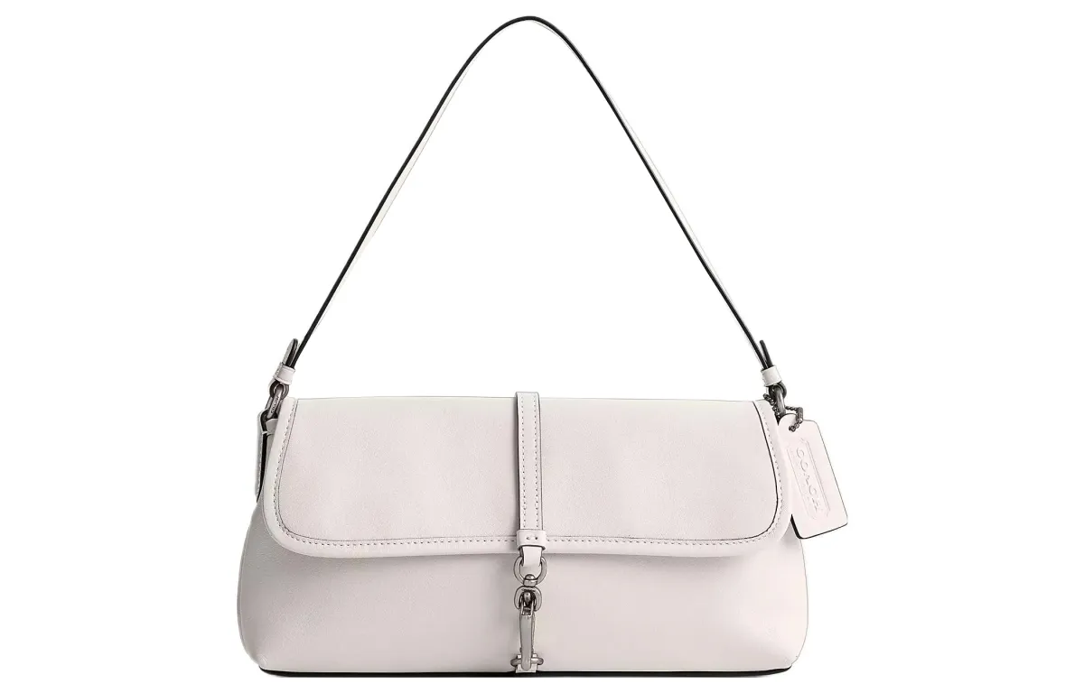 COACH Hamptons Glove Tanned Leather Handbag Shoulder Bags Medium Women's Silver & Chalk White