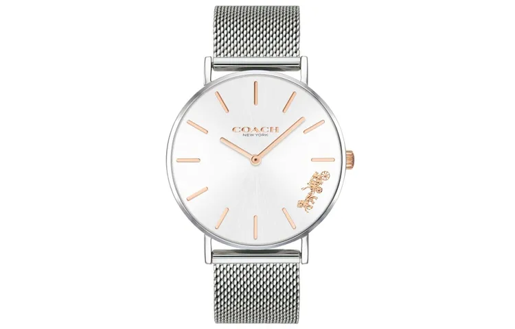 COACH Wrist Watches Quartz Movement Stainless Steel Strap 36mm Silver Dial Women's Watch 30m Waterproof