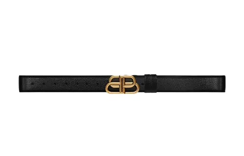Balenciaga Double B With Buckle, Smooth Buckle Leather Belts Women's Black Width 3cm