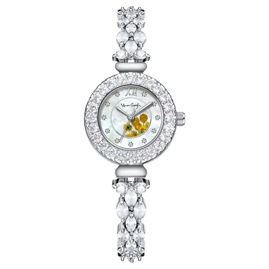 VAN GOGH Yao Guang All Over Star Galaxy Wrist Watches Quartz Movement Metal Strap Mother of Pearl Color Watch Dial