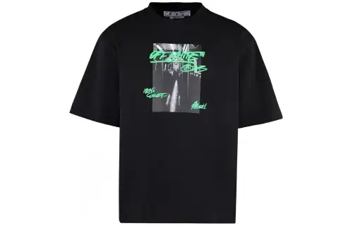 OFF WHITE T Shirts Men's Black Crew Neck Moderate Straight Fit