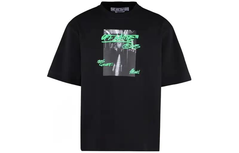 OFF WHITE T Shirts Men's Black Crew Neck Moderate Straight Fit