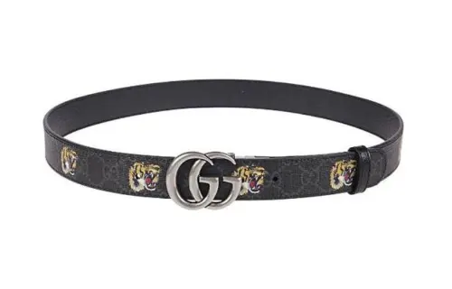 GUCCI GG Marmont Metal Canvas Leather Palladium Leather Belts Men's Black Width 3cm