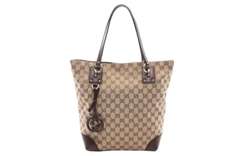 GUCCI Canvas With Leather Tote Bag, Shopping Bag, Handbag Women's Beige