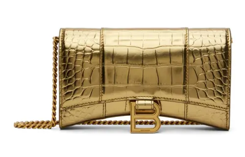 Balenciaga Crocodile Pattern Embossed Calfskin Shoulder Bag, Crossbody Bag Women's Gold