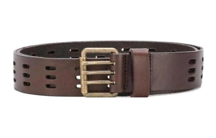 SAINT LAURENT Cut Out Design Pin Buckle Genuine Leather Belts Women's Brown Width 3.5CM