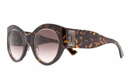 CARTIER Irregular Shape Sunglasses Women's Tortoiseshell