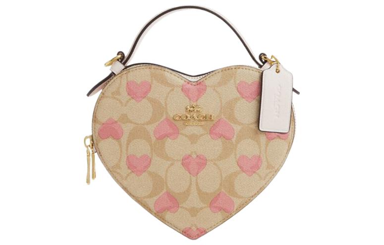 COACH Heart PVC With Cow Leather Box Bag, Shoulder Bag, Crossbody Bag, Handbag Mini Women's Light Khaki
