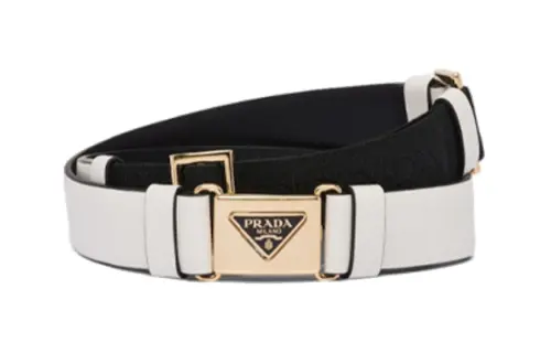 PRADA Badge Detail Smooth Buckle Leather Belts Women's White Width 2.5cm