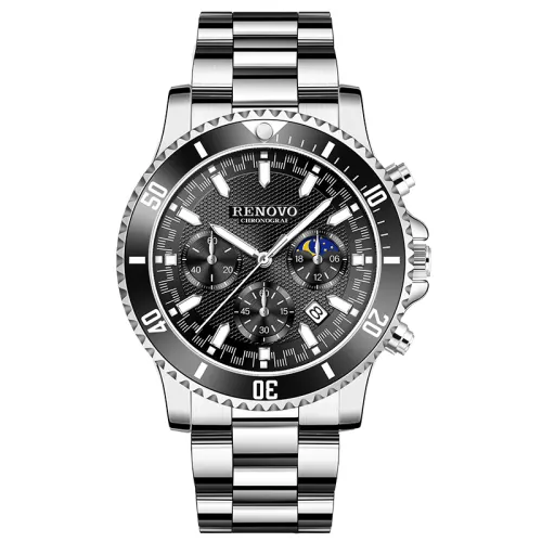 RENOVO Green Water God Quartz Movement Stainless Steel Watchband Watch Men's Watches Black Dial