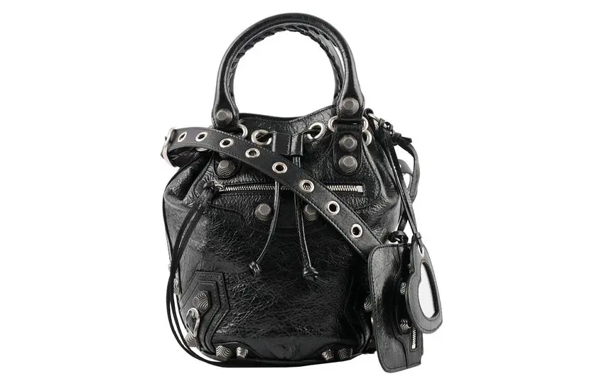 Balenciaga Le Cagole Arena Lambskin Bucket Bag, One Shoulder Handbag, Crossbody Bag Women's Black