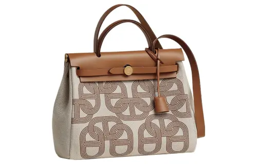 HERMES Herbag Zip H Plume Canvas With Leather Shoulder Bag, Crossbody Bag, Handbag 24 Unisex Beige Brown