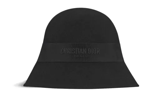 DIOR Embroidery Letter Rabbit Fur Felt Hats & Caps Women's Black