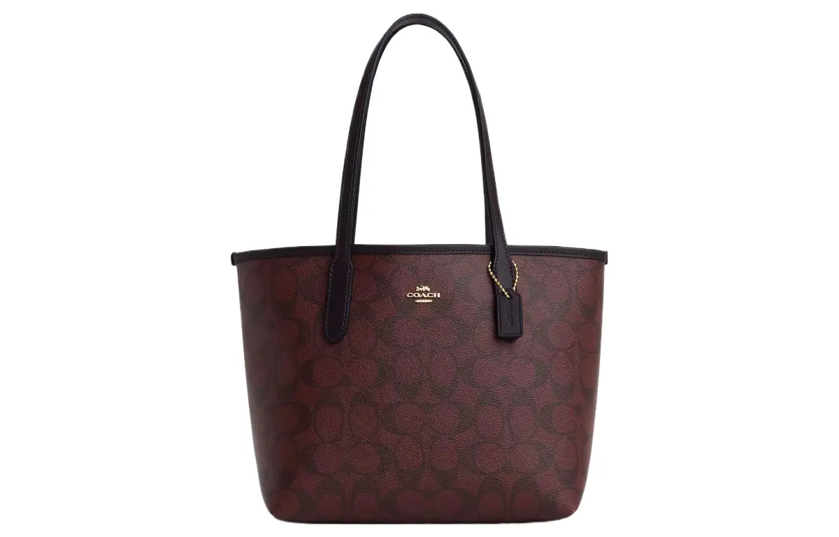 COACH City Coated Canvas With Smooth Leather Tote Bag, Shopping Bag, Handbag, Shoulder Bag Medium Women's Burgundy