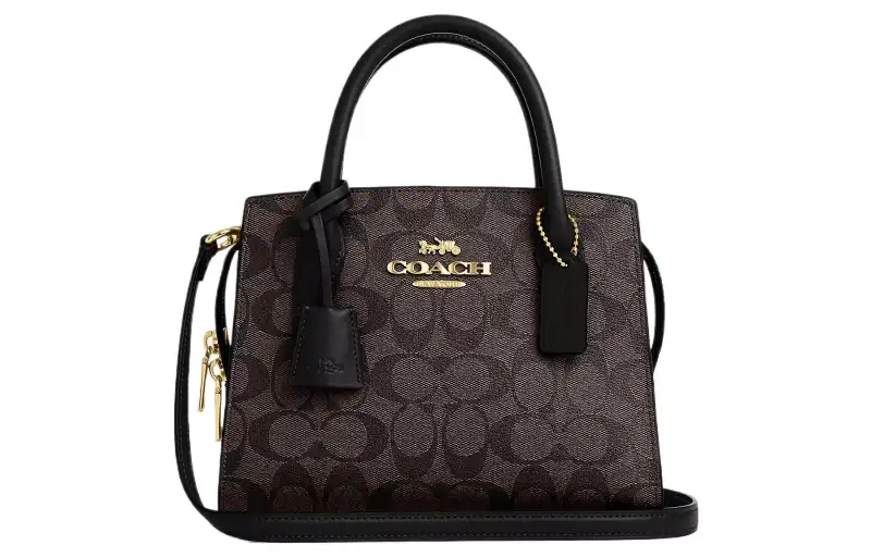 COACH ANDREA CARRYALL Coated Canvas With Smooth Leather Tote Bag, Shopping Bag, Shoulder Bag, Handbag Small Women's