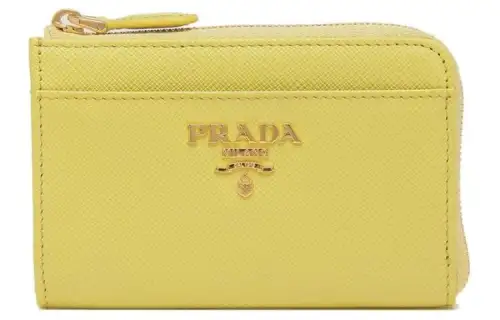 PRADA Leather Wallet Key Pouch Women's Yellow