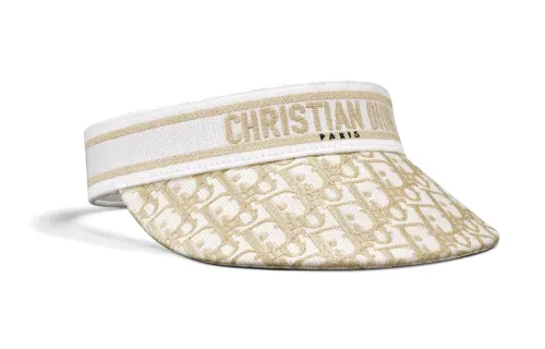 DIOR Embroidery Print Cotton, Metallic Polyester, Polypropylene Sun Protection Hats Women's White/Gold