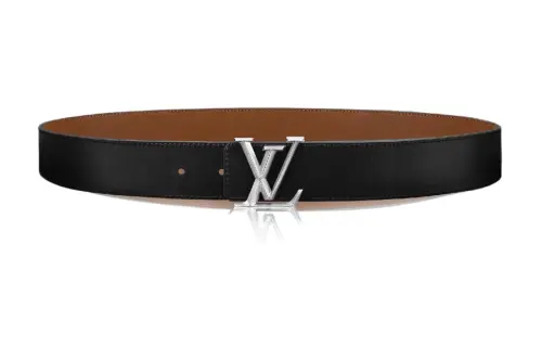 LOUIS VUITTON Pyramide Brass Leather Belts Men's Black/Brown Width 4cm