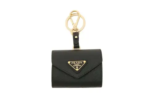 PRADA Saffiano Leather Earphone Case Women's Black