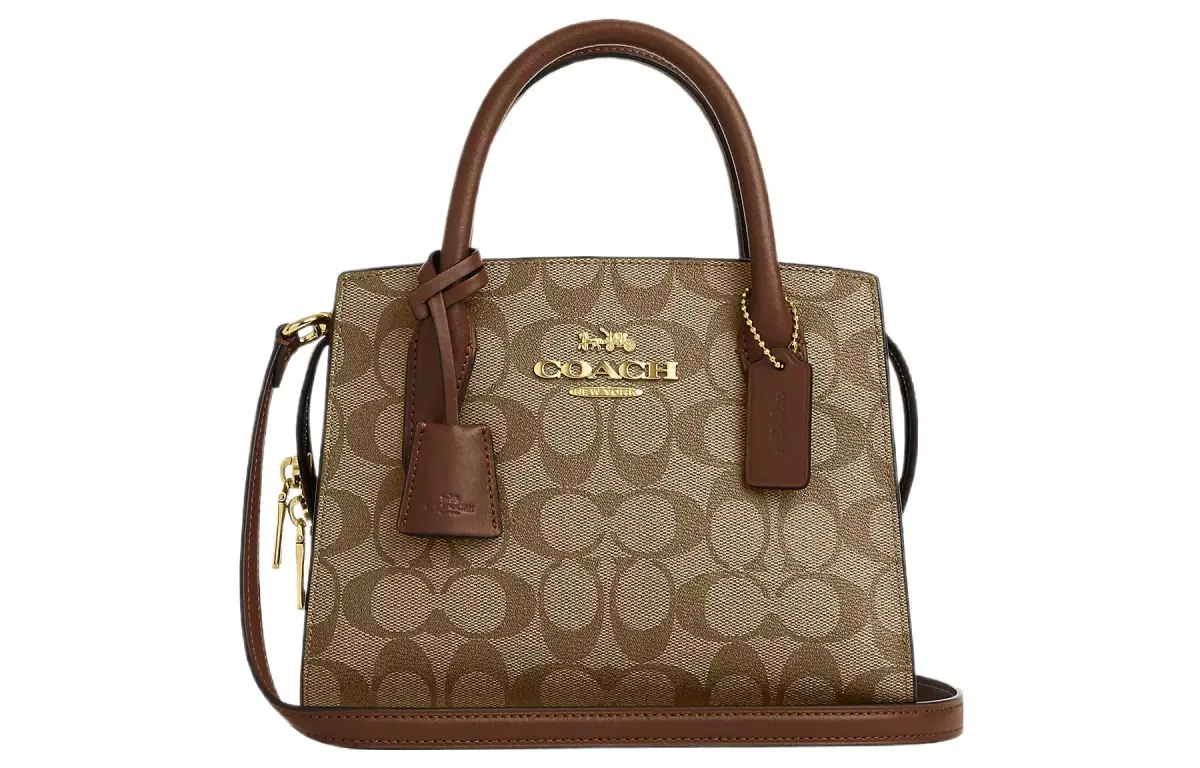 COACH ANDREA CARRYALL Coated Canvas With Smooth Leather Tote Bag, Shopping Bag, Shoulder Bag, Handbag Small Women's