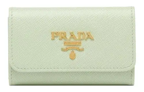 PRADA Saffiano Leather Key Pouch Women's Light Green