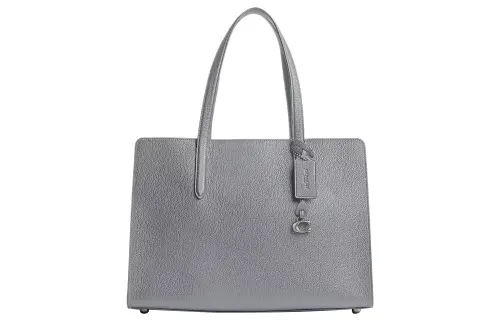 COACH Carter Polished Pebble Leather Tote Bag, Shopping Bag, One Shoulder Handbag Large Women's Gray Blue