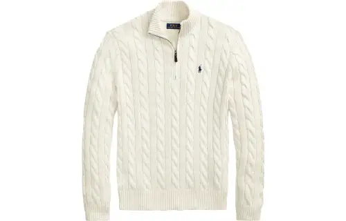 Polo Ralph Lauren Woolen cashmere pony, chain with zipper, long-sleeve, classic cream sweater, with embroidery, men's style