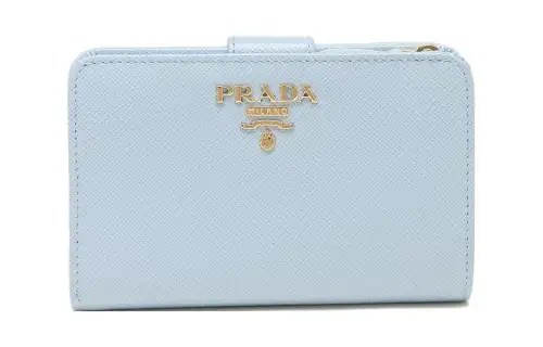 PRADA Saffiano Leather Wallet Small Women's Light Blue