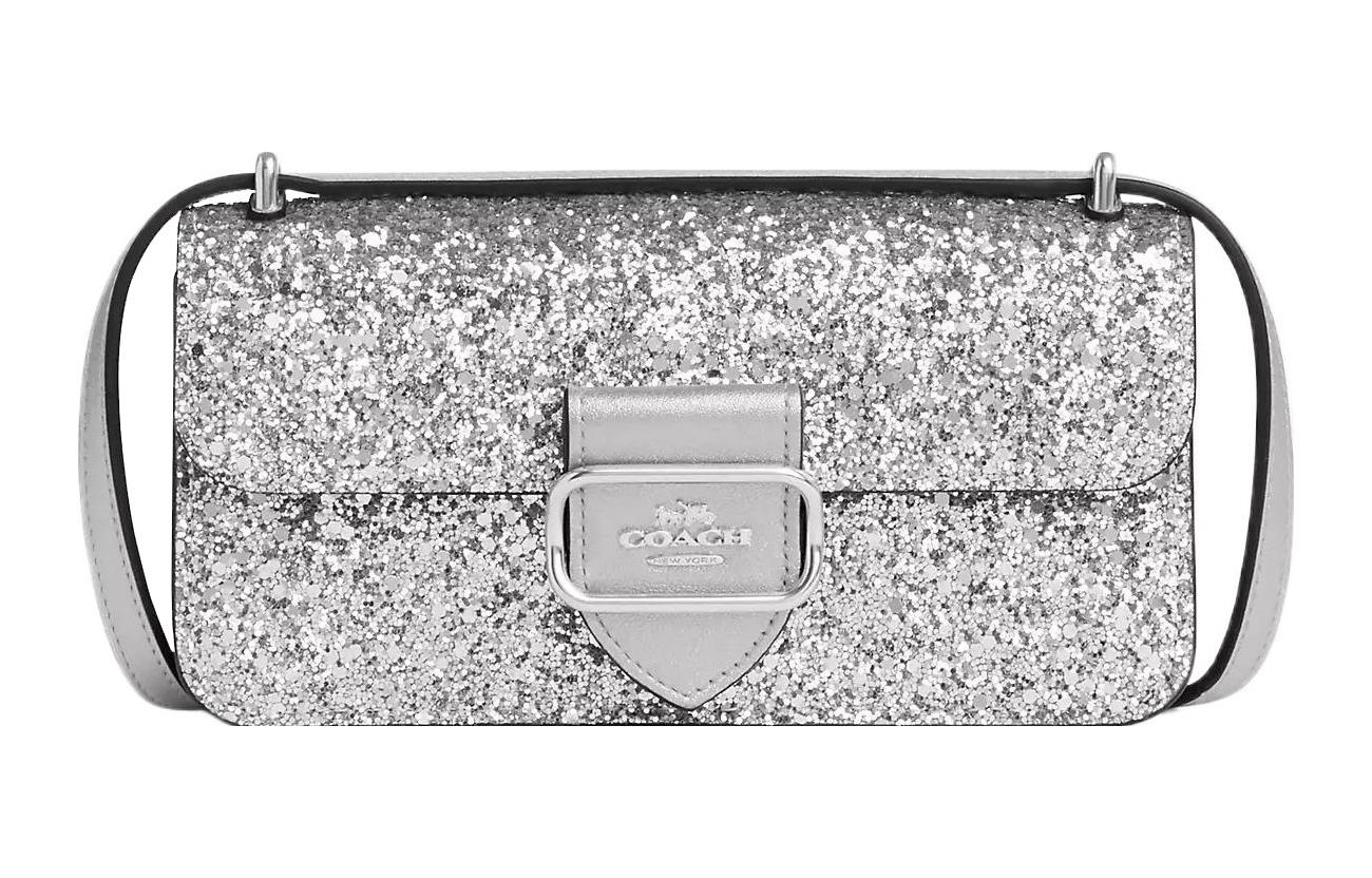 COACH Morgan Fabric With Cow Leather Small Square Bag, Handbag, Shoulder Bag, Crossbody Bag Small Women's Silver