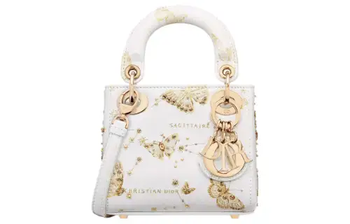 DIOR Lady Dior Cow Leather Shoulder Bag, Crossbody Bag, Handbag Extra Mini Women's White & Gold