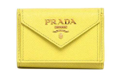 PRADA Saffiano Leather Wallet Small Women's Yellow