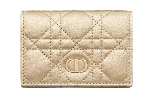 DIOR Caro Lambskin Wallet Women's Iridescent Metal Gold