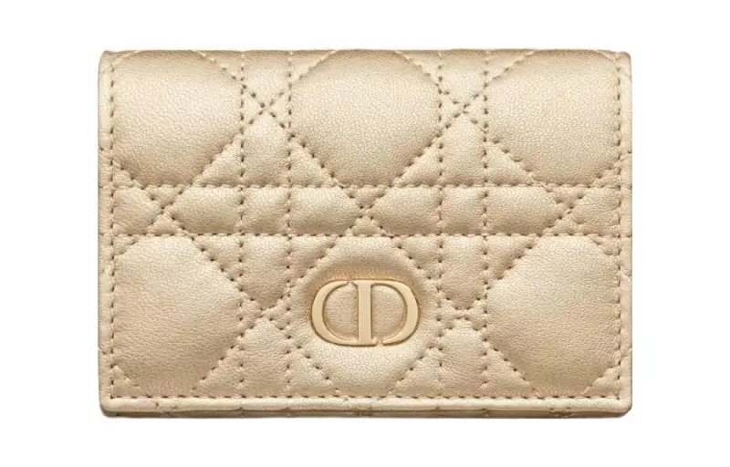 DIOR Caro Lambskin Wallet Women's Iridescent Metal Gold
