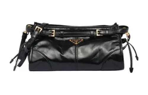 PRADA Bonnie Leather Handbag, Shoulder Bag Small Women's Black
