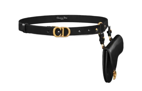 DIOR Logo Pattern Smooth Buckle Leather Belts Women's Black Width 2CM
