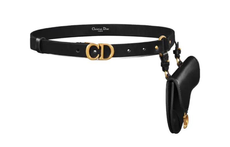DIOR Logo Pattern Smooth Buckle Leather Belts Women's Black Width 2CM