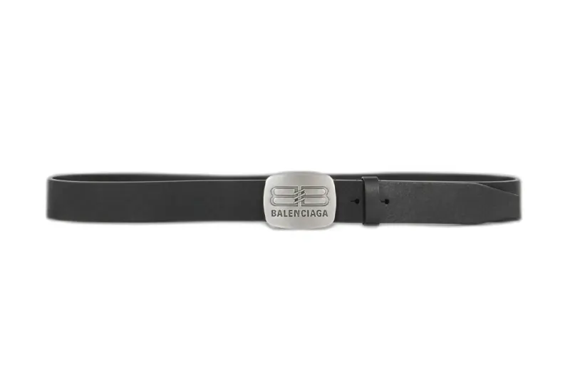 Balenciaga Calfskin Leather Belts Men's Black Width 3.5cm