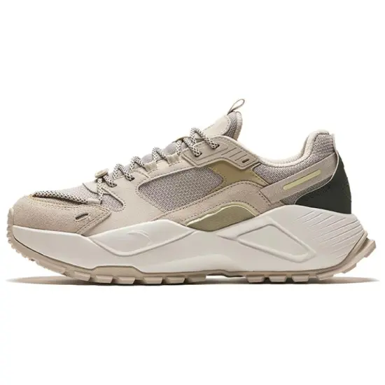 ANTA Chunky Sneakers Men Low-Top White Ochre/Iron Man Grey/Plain Khaki