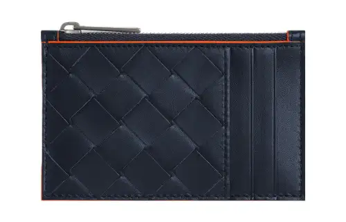 Bottega Veneta Cow Leather Card Holder Men's Space Blue & Papaya