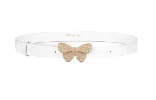 DIOR Solid Color Butterfly Styling Smooth Buckle Leather Belts Women's White Width 2CM