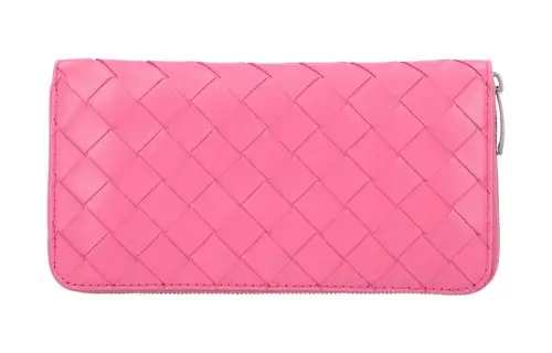 Bottega Veneta Zip Around Wallet Intrecciato Weave Pink