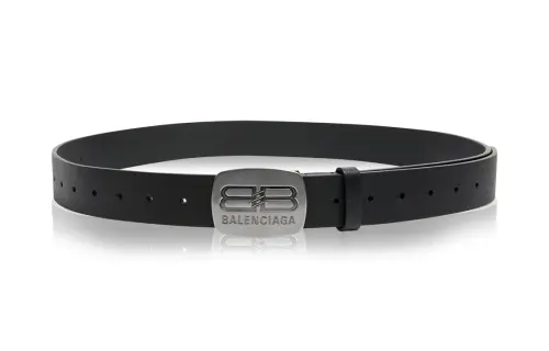 Balenciaga Print Logo Smooth Buckle Leather Belts Men's Black