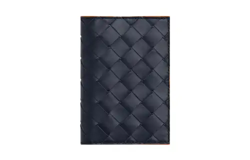 Bottega Veneta Intrecciato Cow Leather Passport Holder Men's Space Blue & Papaya