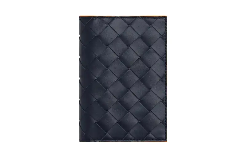 Bottega Veneta Intrecciato Cow Leather Passport Holder Men's Space Blue & Papaya