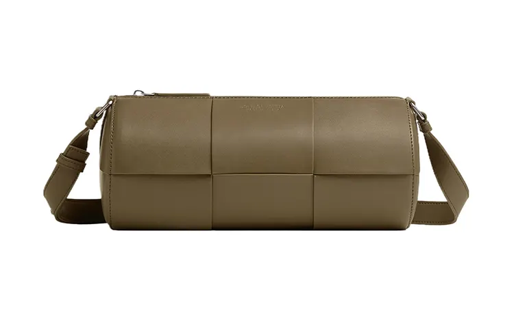Bottega Veneta Cow Leather Cylinder Bag, Shoulder Bag, Crossbody Bag Medium Men's Clay