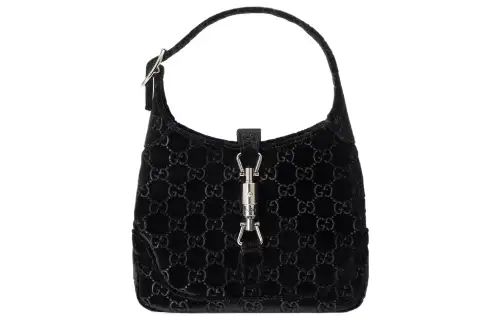 GUCCI Jackie 1961 Velvet Handbag, Shoulder Bag Women's Black