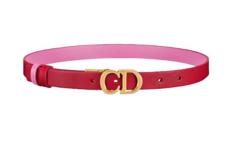 DIOR Styling Smooth Buckle With Logo Leather Belts Women's Red Width 2CM