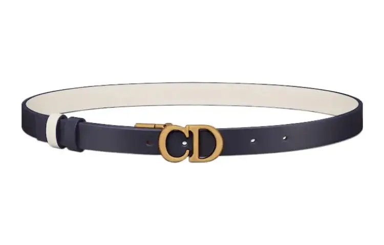 DIOR Letter Label Leather Belts Women's Blue Width 2CM