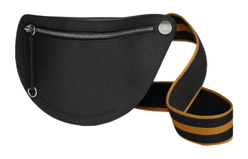 HERMES Petite Course Epsom Calfskin Shoulder Bag Women's Black & Caramel