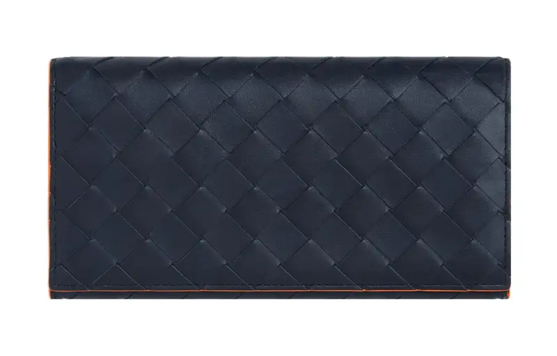 Bottega Veneta Calfskin Wallet Men's Sky Blue & Papaya